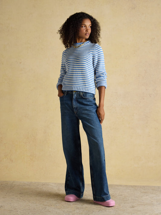 Skye - Blue & White Striped Cotton Crew Neck Jumper