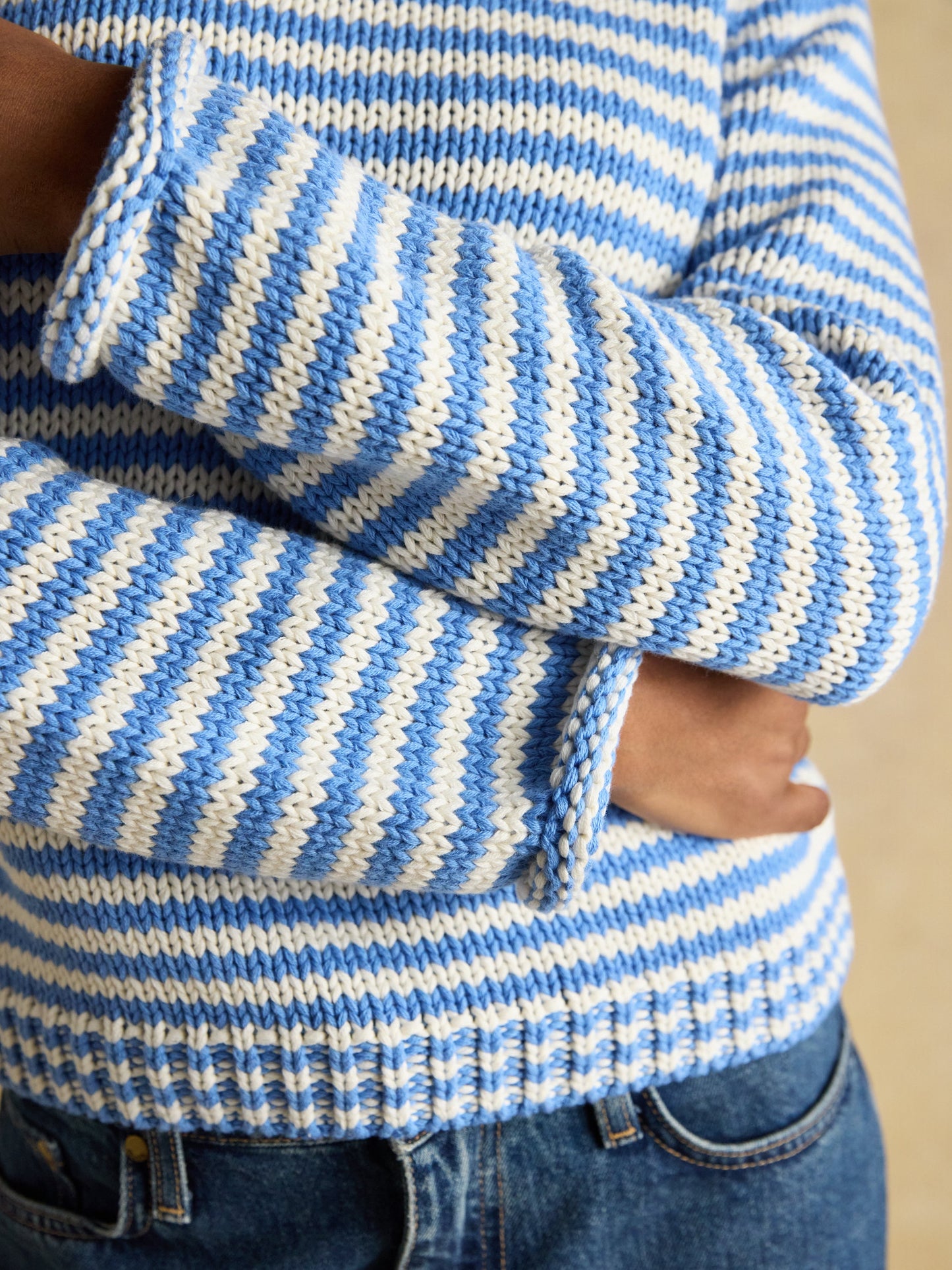 Skye - Blue & White Striped Cotton Crew Neck Jumper