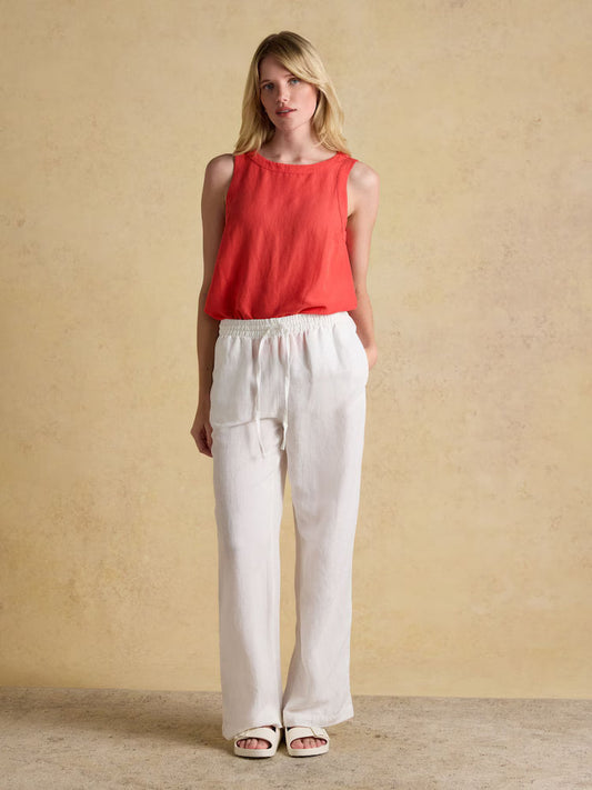Cove Orange Round Neck Sleeveless Linen Blend Top