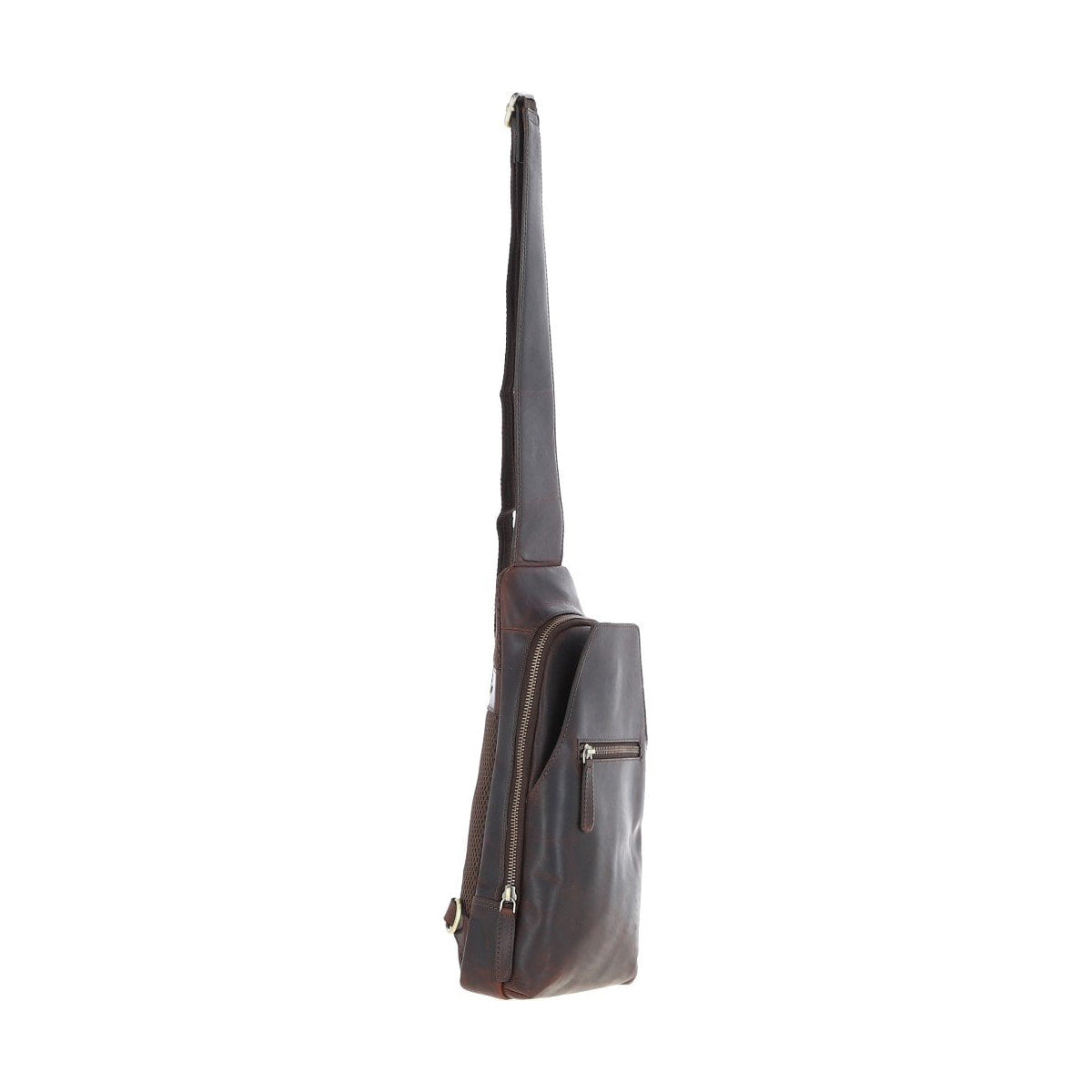 Three Pocket Leather Sling Bag - Brown