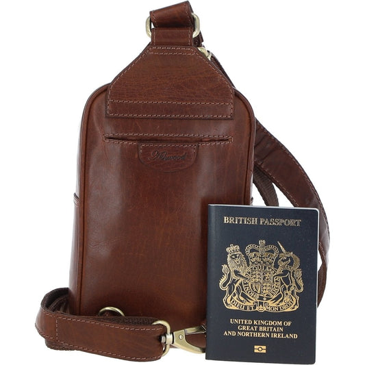 Three Pocket Leather Sling Bag - Chestnut