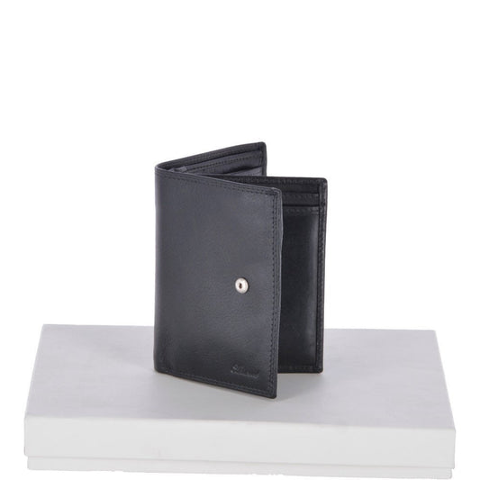 Flip Side 6 card, ID & Coins Dual Bill fold Tab Leather Wallet - Black