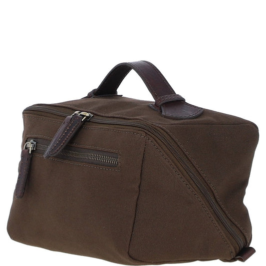 Fenland Canvas & Leather Wash Bag - Brandy/Green
