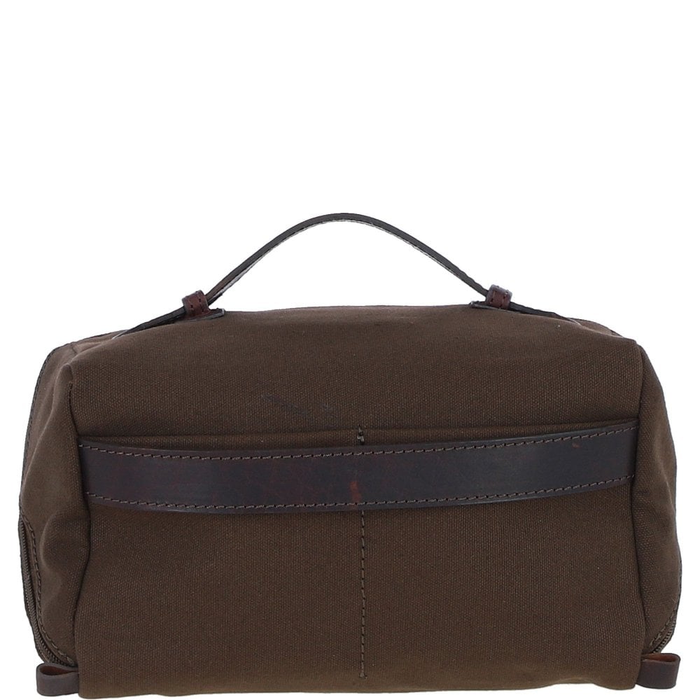 Fenland Canvas & Leather Wash Bag - Brandy/Green