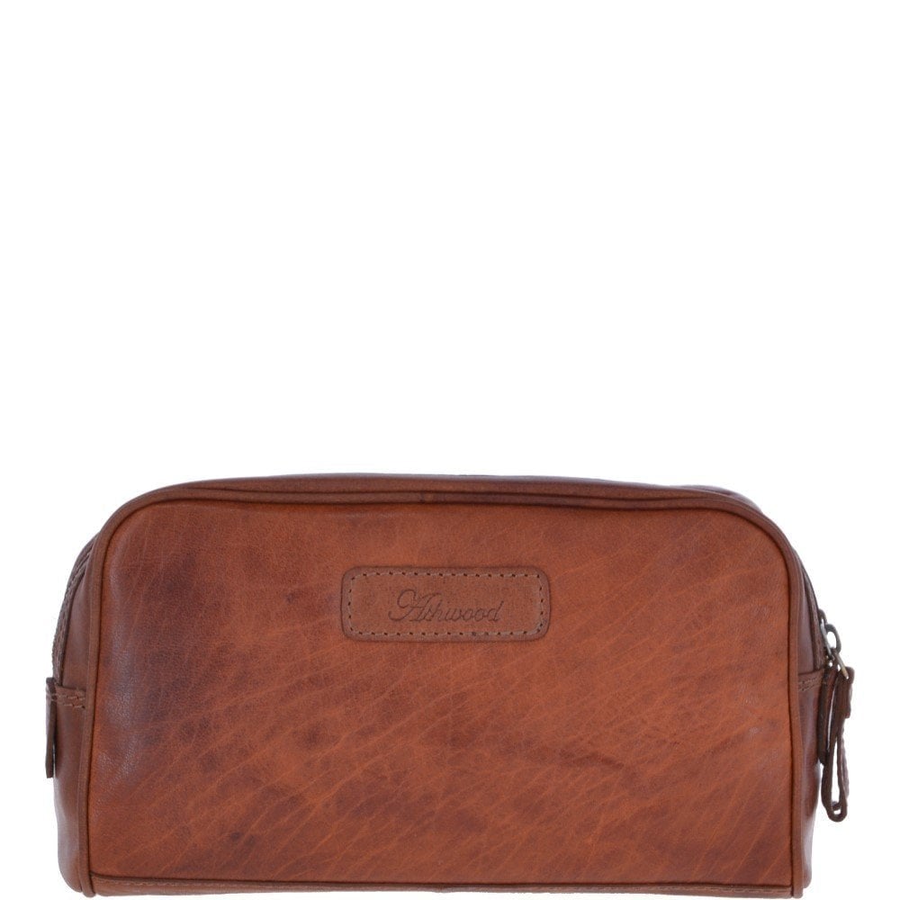 Men's Leather Washbag - Honey