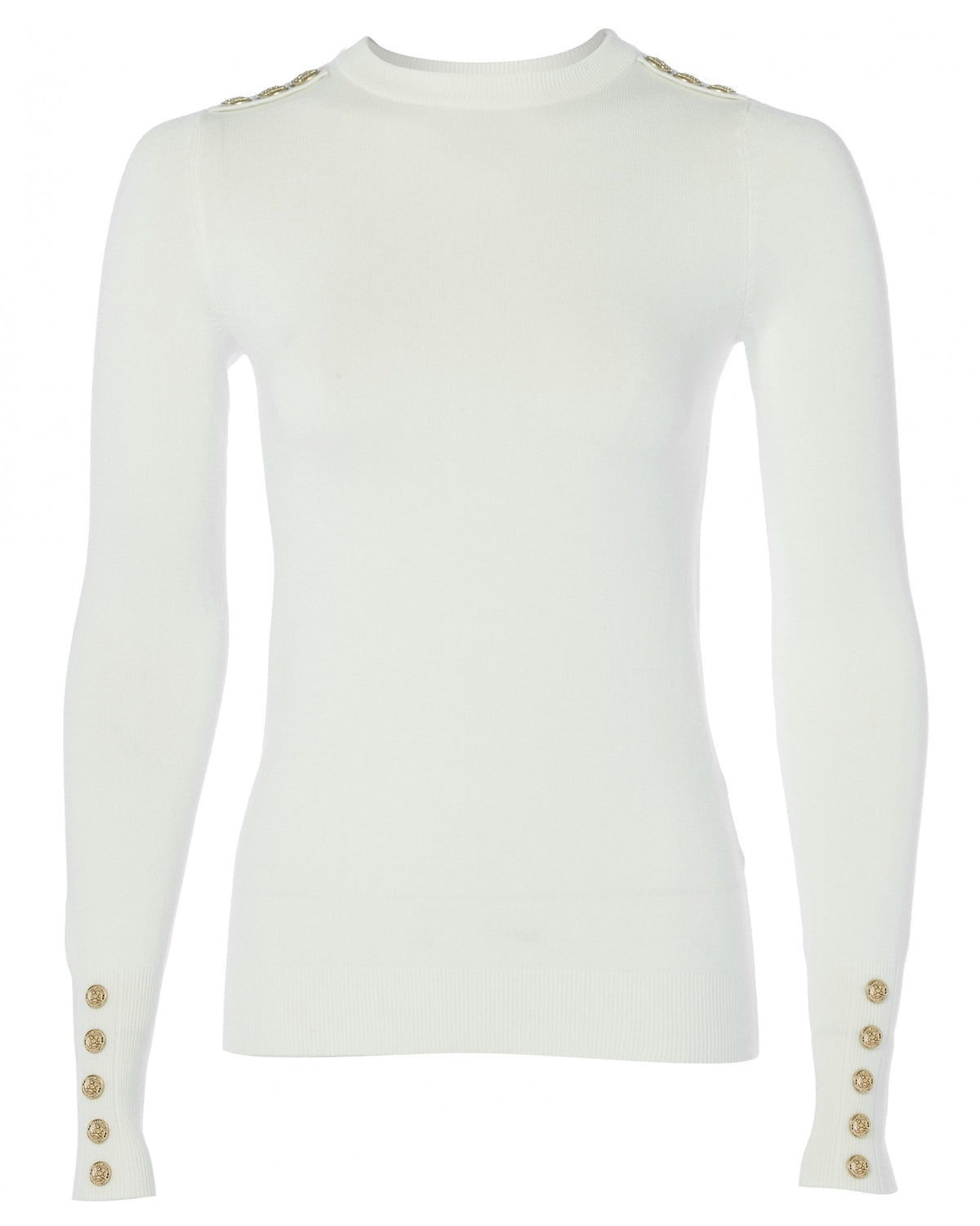 Buttoned Knit Crew Neck