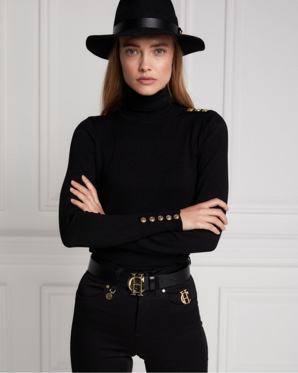 Buttoned Knit Roll Neck