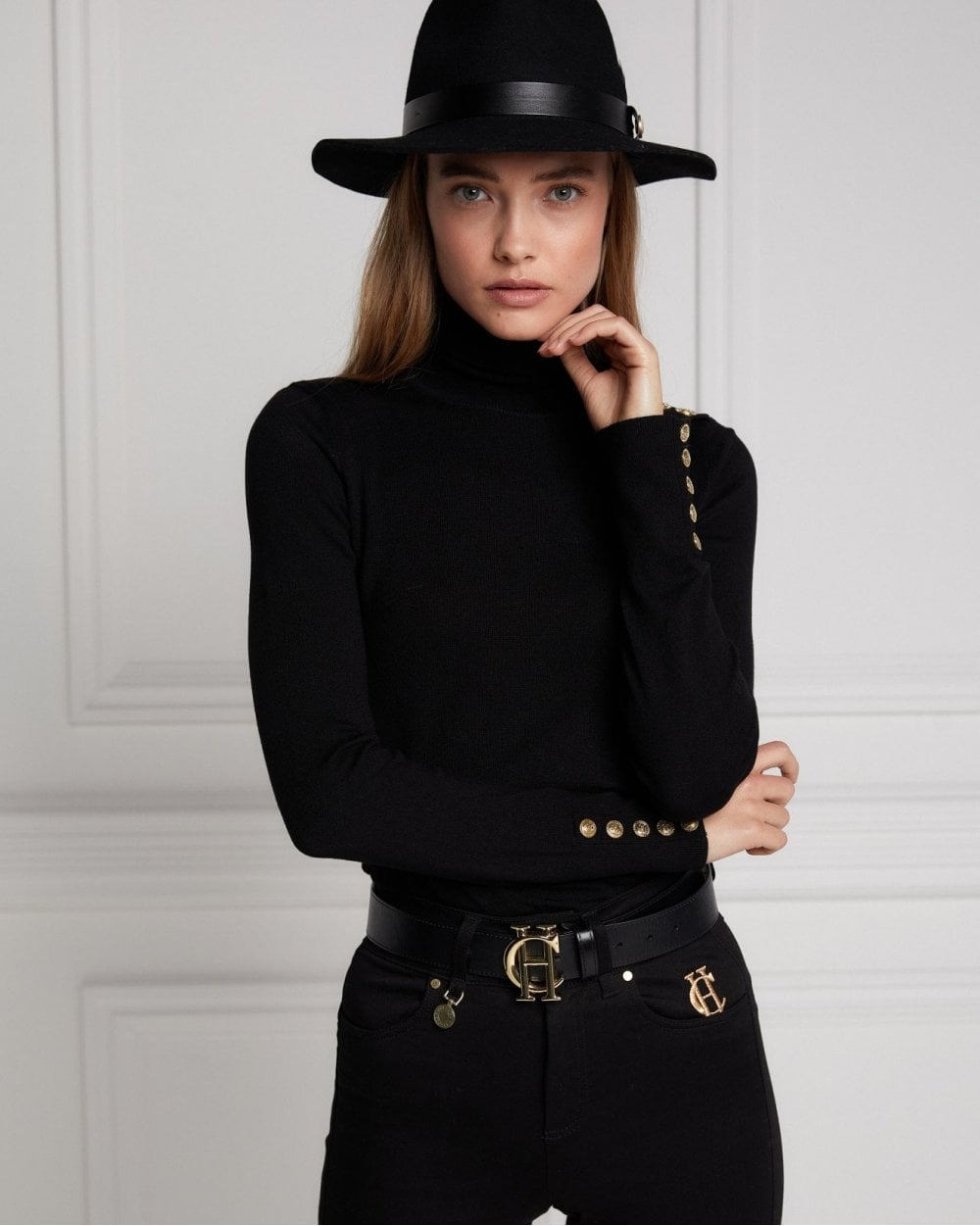 Buttoned Knit Roll Neck