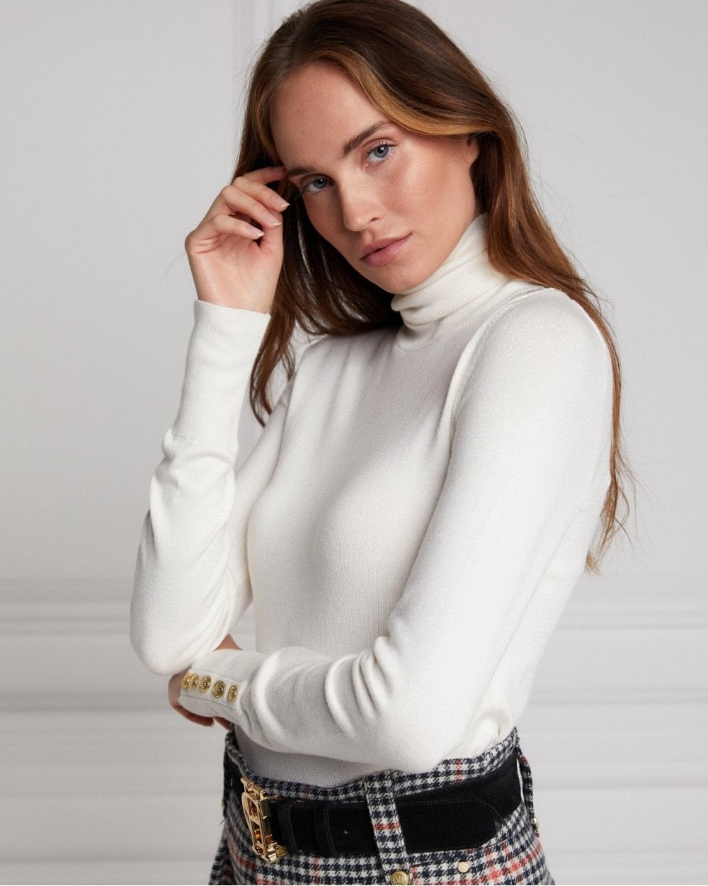Buttoned Knit Roll Neck