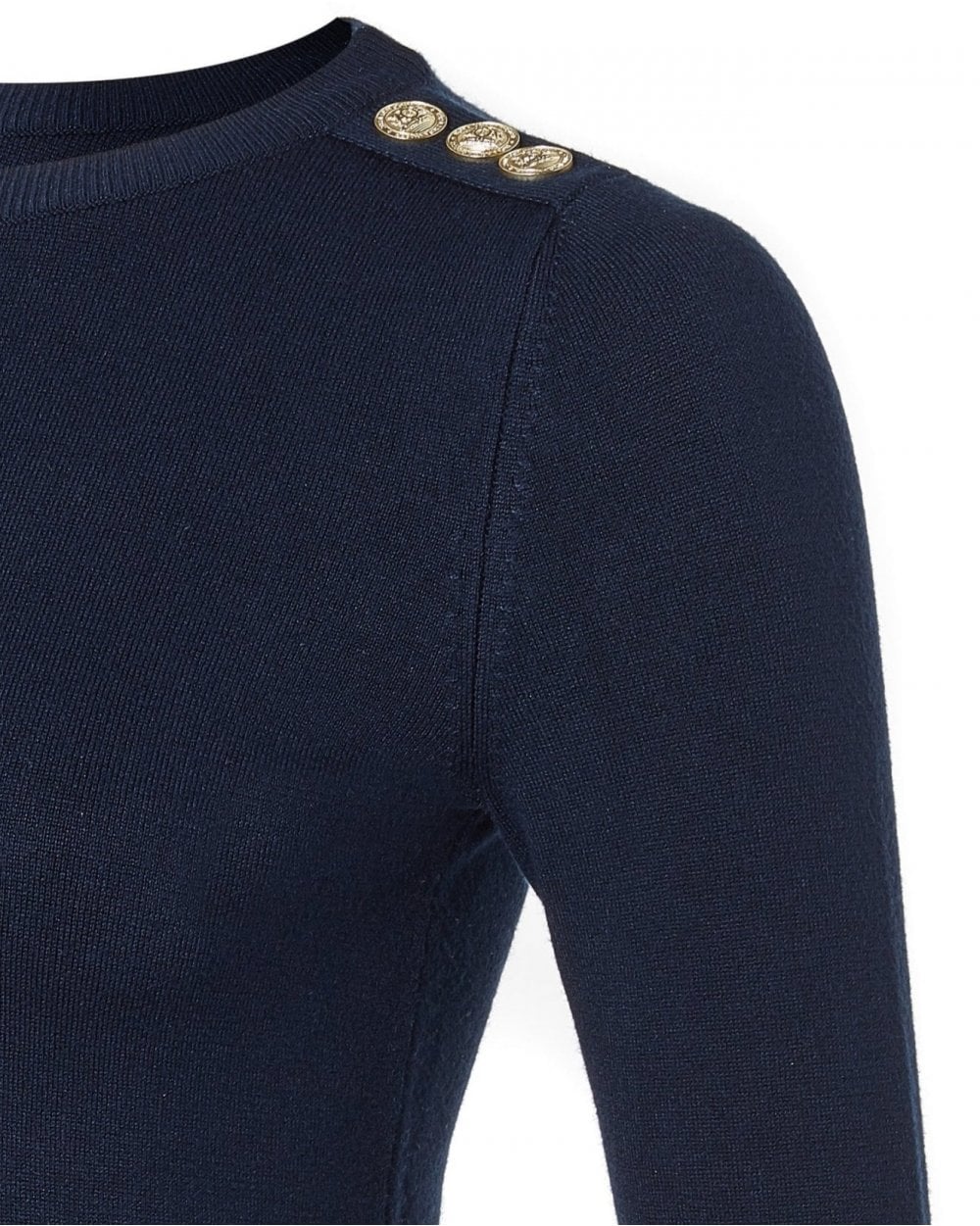 Buttoned Knit Crew Neck
