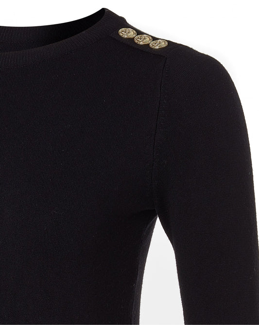 Buttoned Knit Crew Neck
