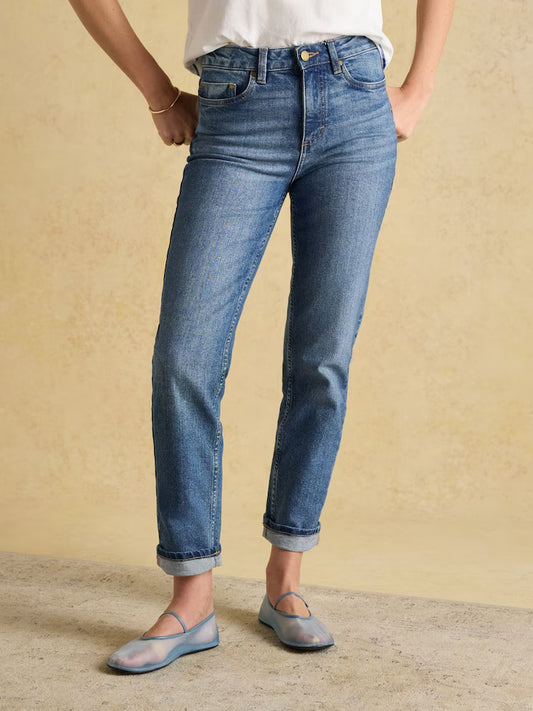 Mid Rise Blue Straight Fit Slim Jeans