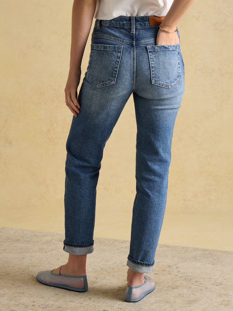 Mid Rise Blue Straight Fit Slim Jeans
