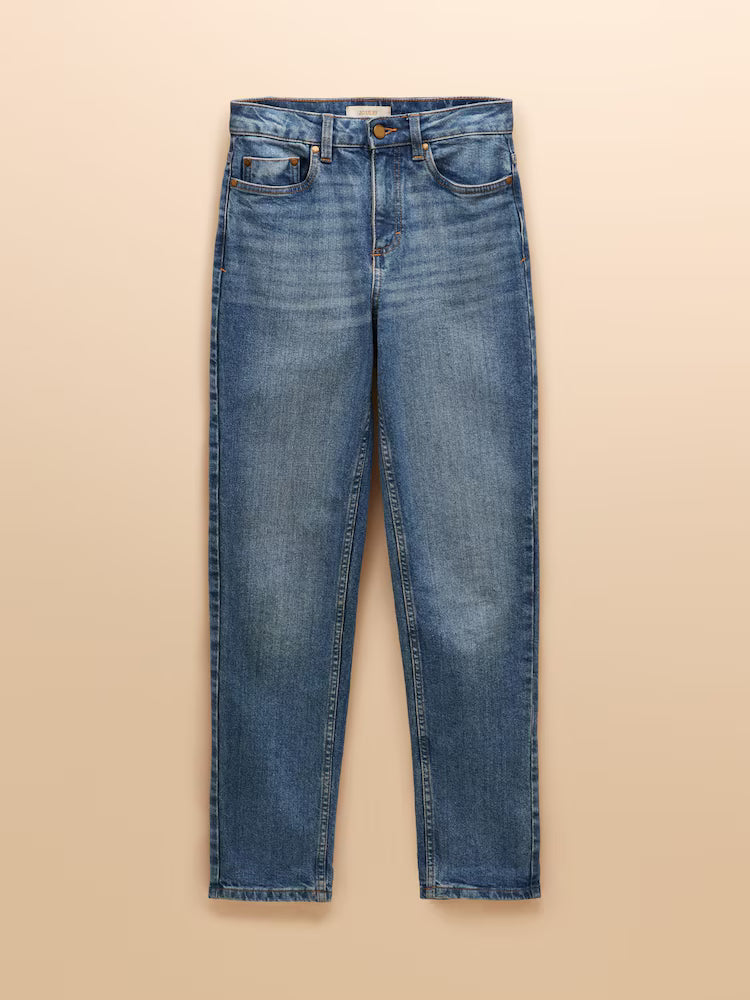 Mid Rise Blue Straight Fit Slim Jeans