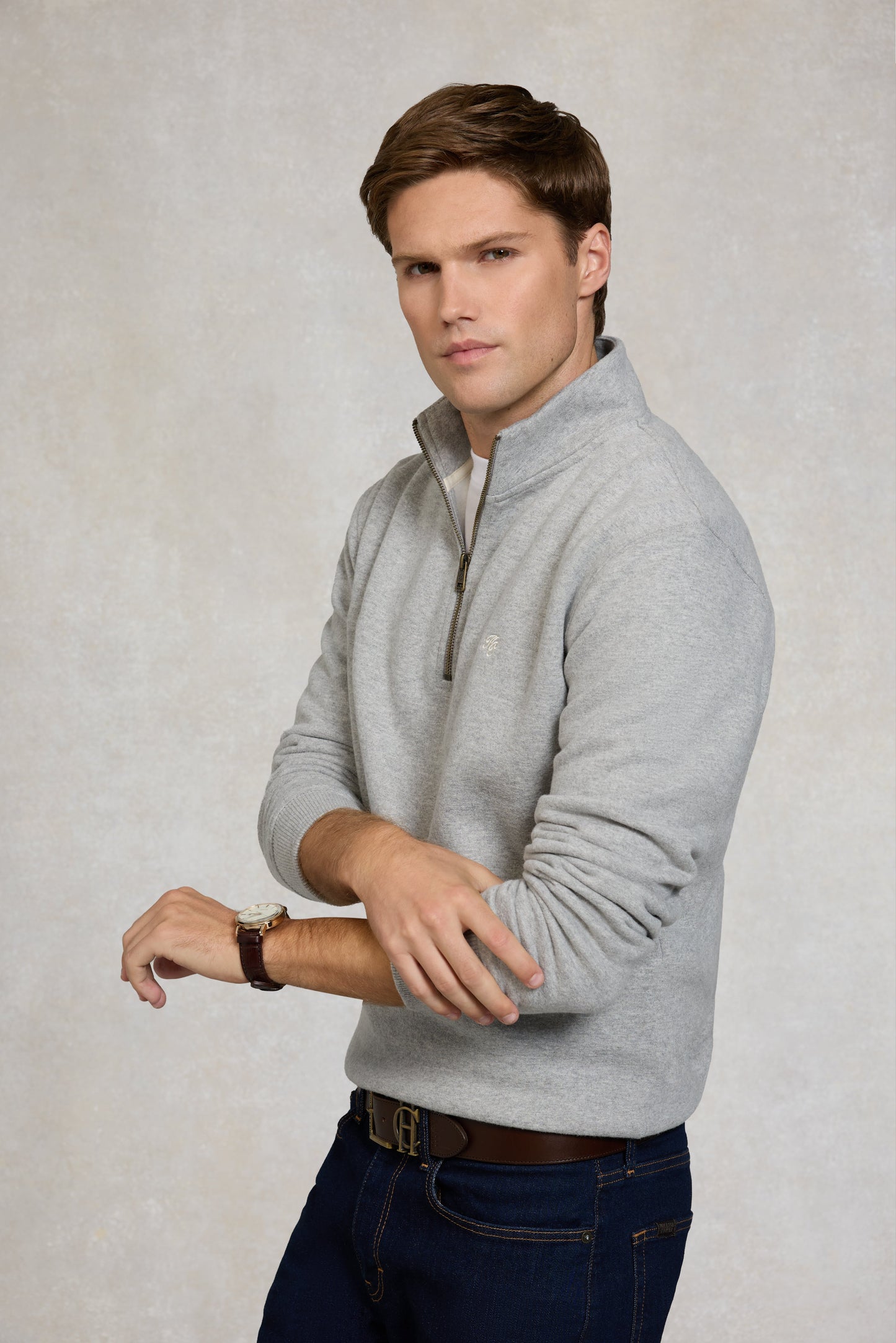 Quarter Zip Sweat - Grey Marl