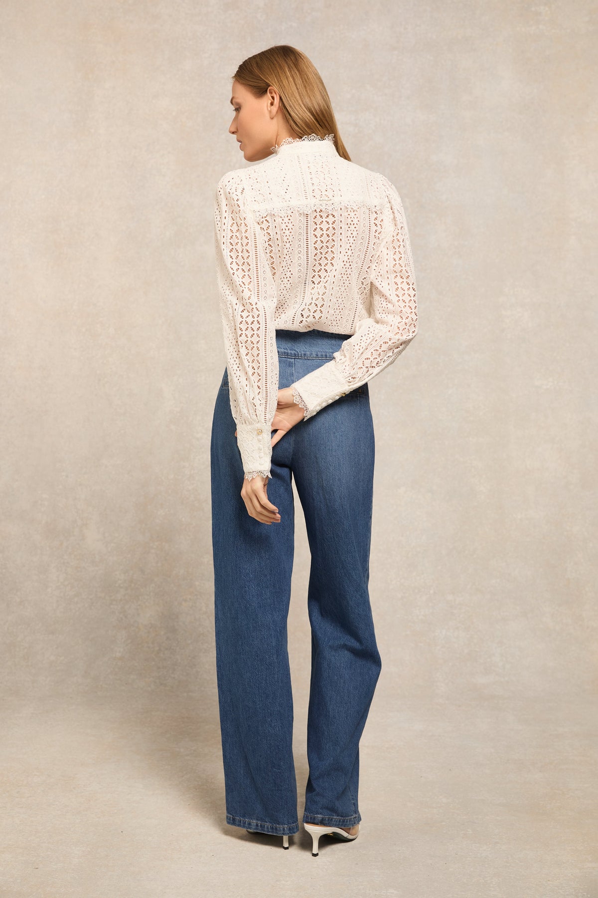 Collarless Broderie Shirt