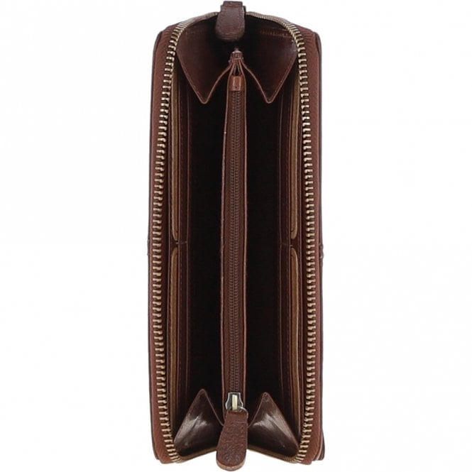 8 Card Zip Around RFID Protected Large Leather Purse Chestnut: T-90