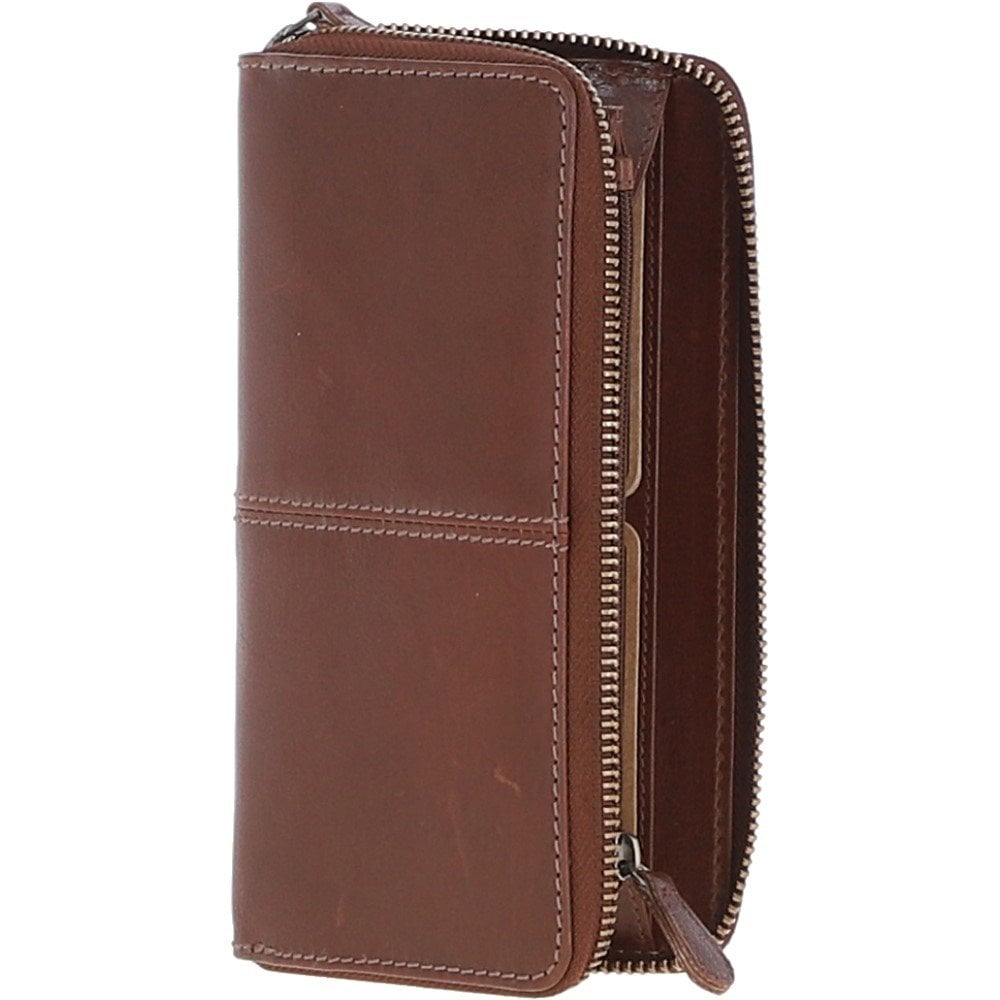 8 Card Zip Around RFID Protected Large Leather Purse Chestnut: T-90
