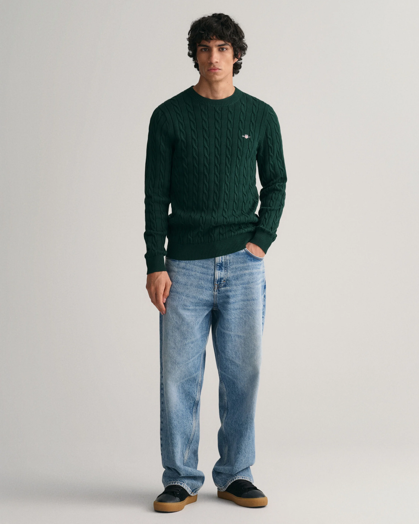 Cotton Cable Knit Crew Neck Sweater