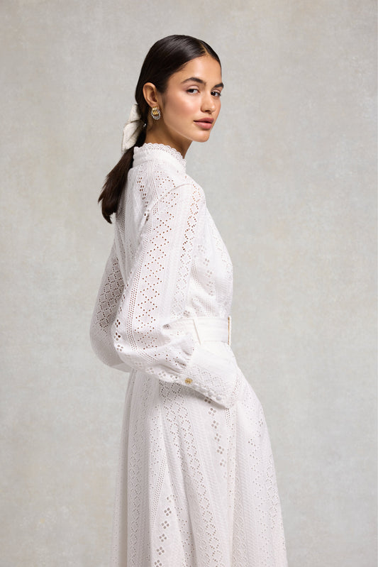 Aimee Collarless Broderie Dress