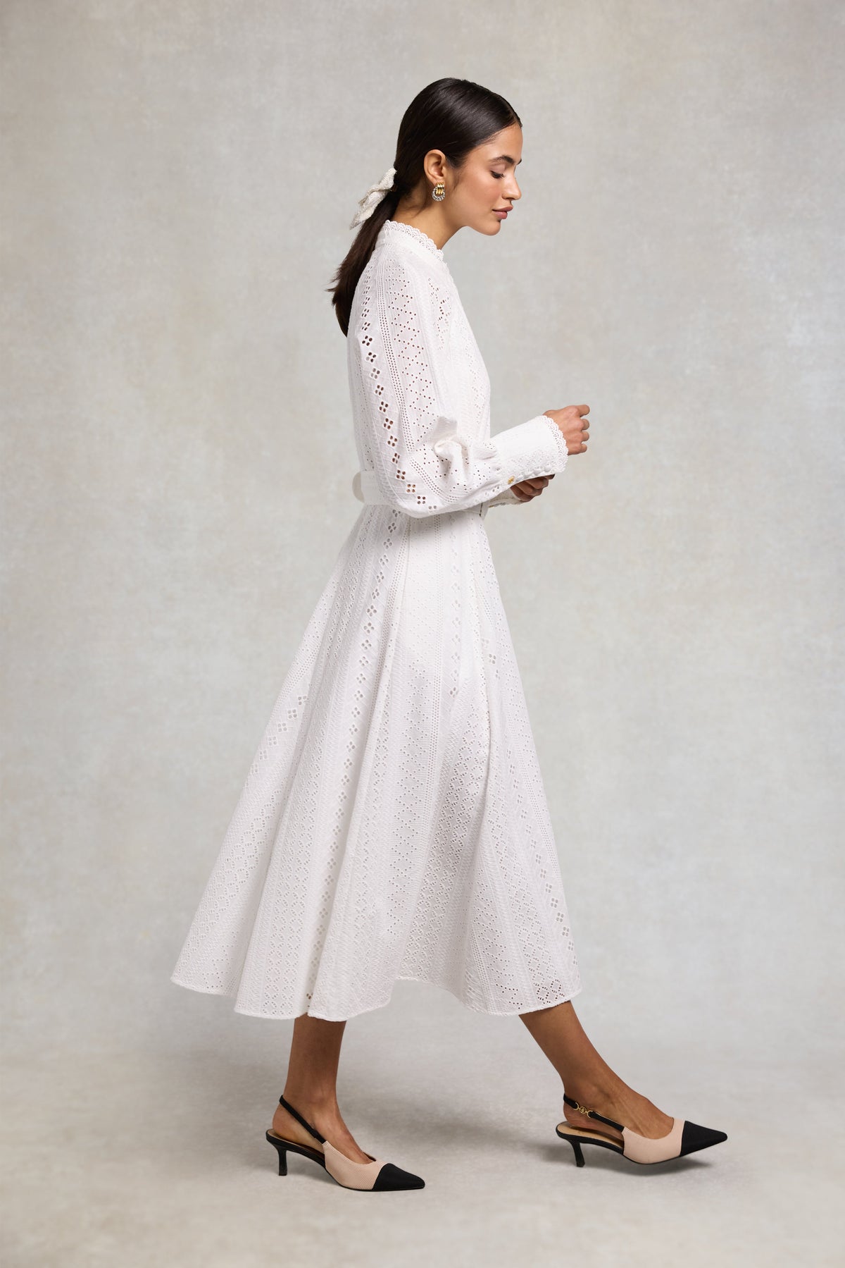 Aimee Collarless Broderie Dress