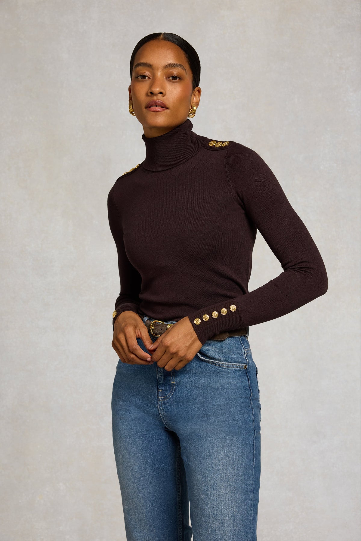 Buttoned Knit Roll Neck