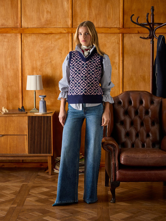 Meredith Navy V-Neck Knitted Vest