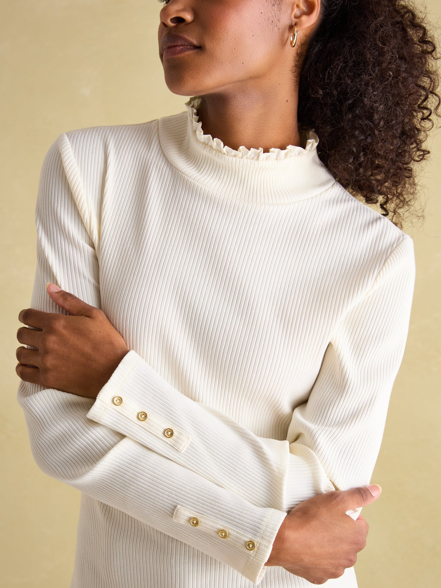 Amy Ribbed Long Sleeve High Neck Jersey Top
