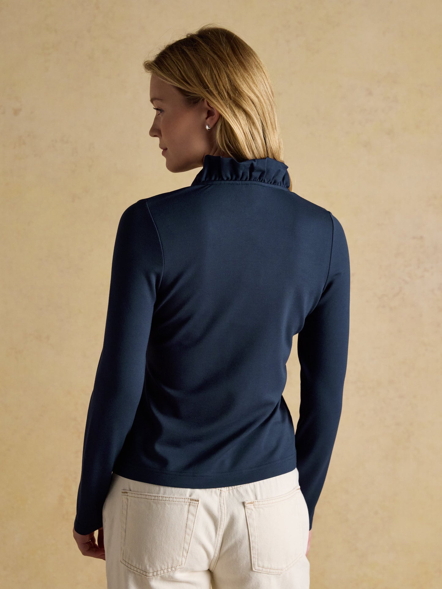 Heidi Long Sleeve Frill Neck Jersey Top
