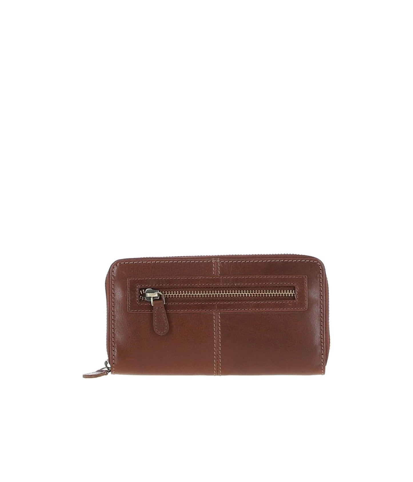8 Card Zip Around RFID Protected Large Leather Purse Chestnut: T-90