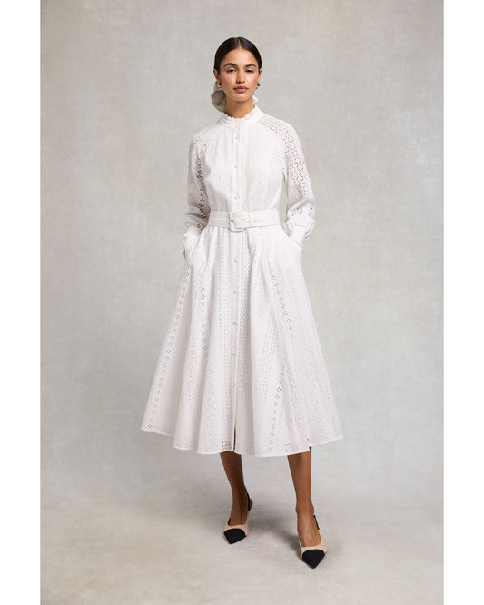 Aimee Collarless Broderie Dress