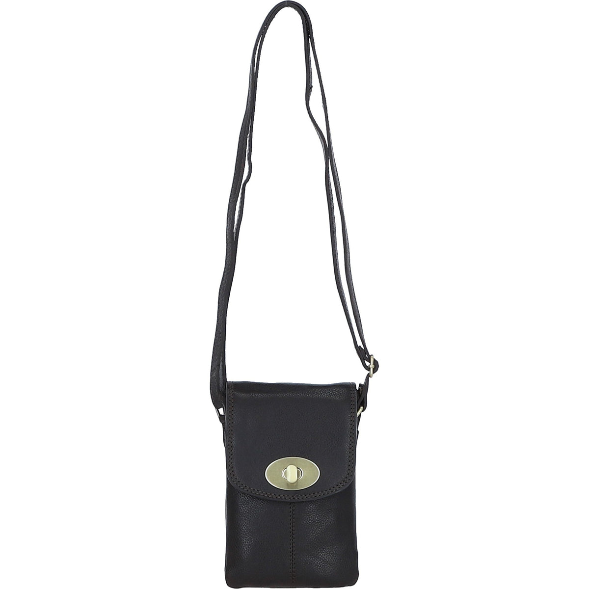 Leather Crossbody Smart Phone Bag - Brown
