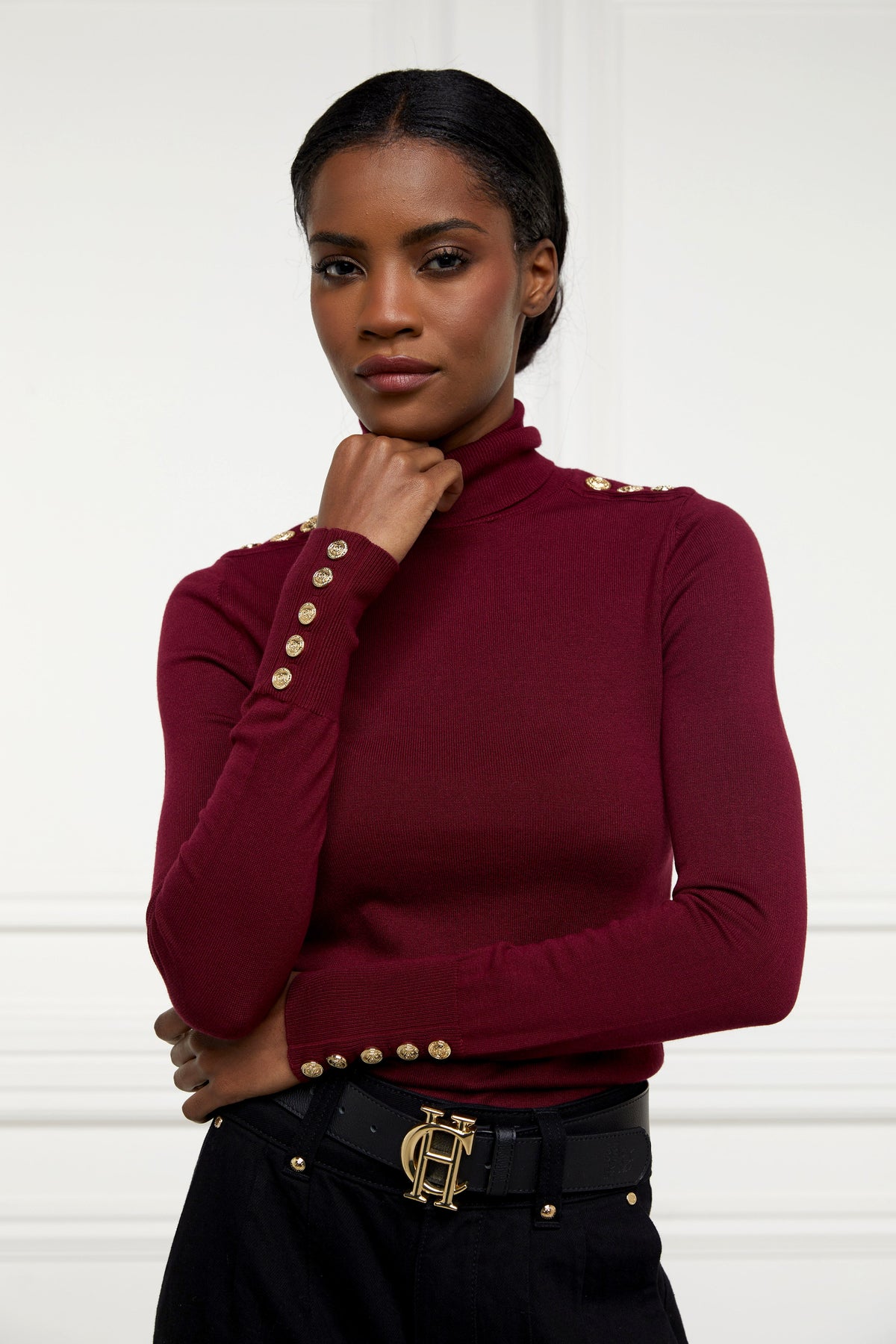 Buttoned Knit Roll Neck