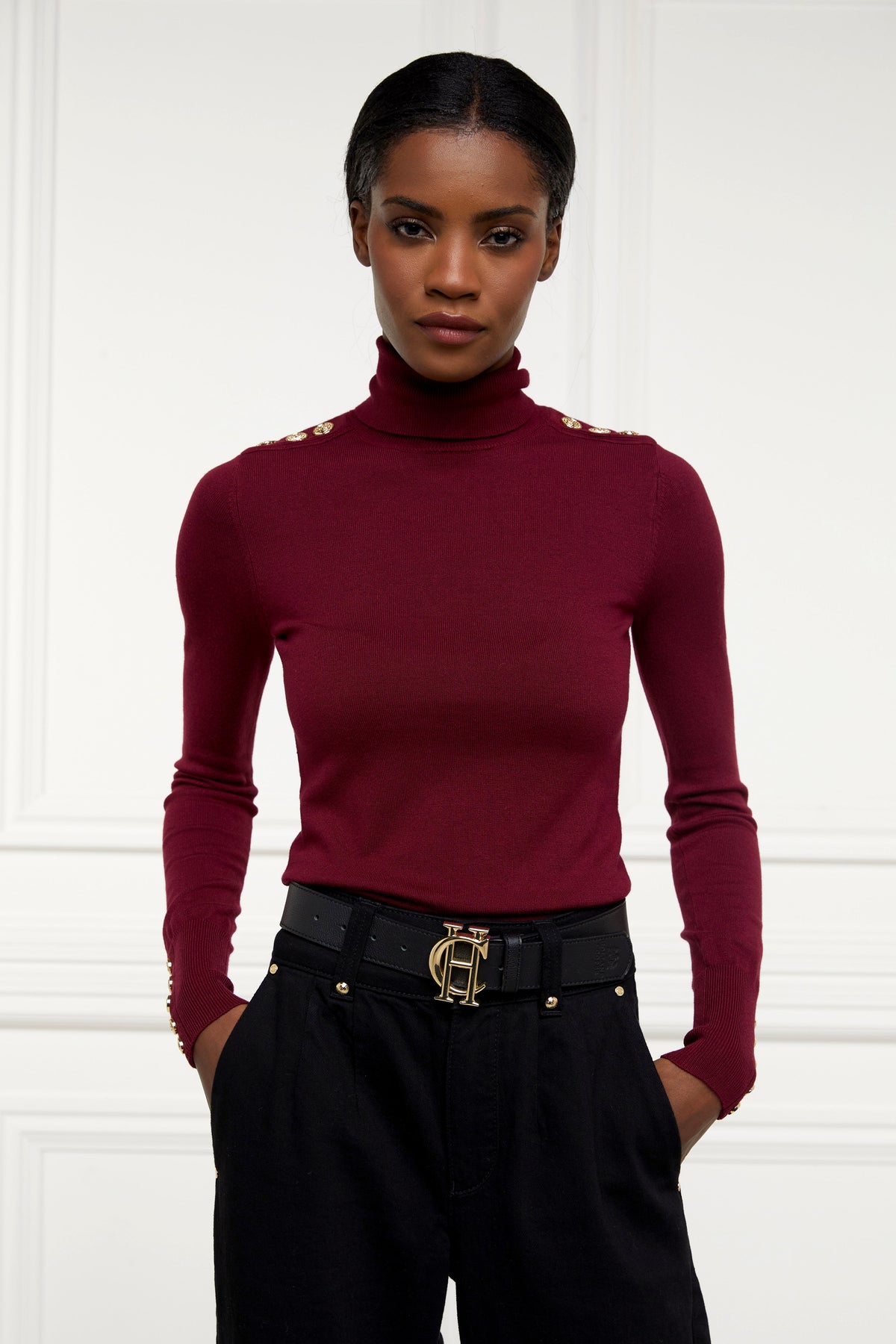 Buttoned Knit Roll Neck