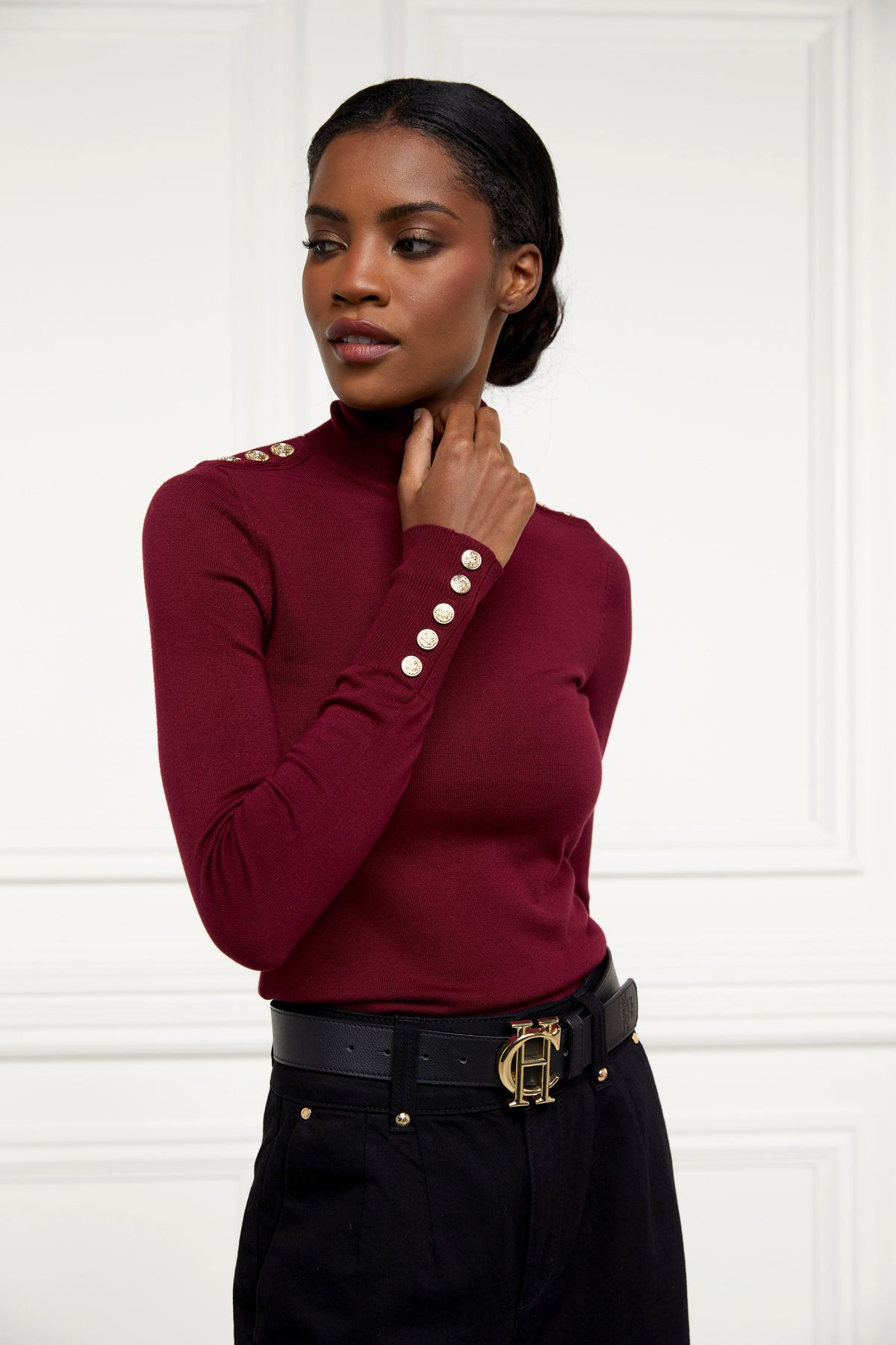 Buttoned Knit Roll Neck
