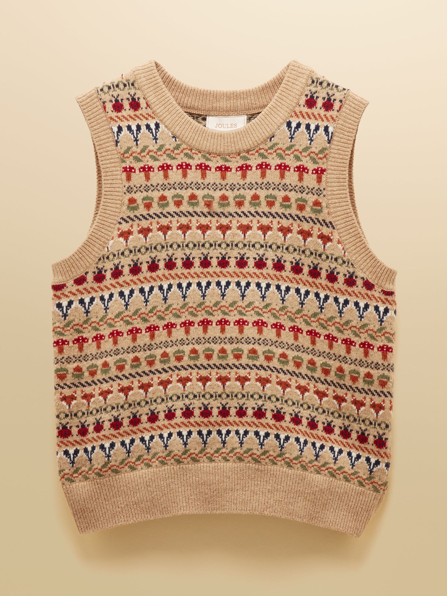 Woodland Oatmeal Cotton-Rich Intarsia Crew Neck Knitted Vest