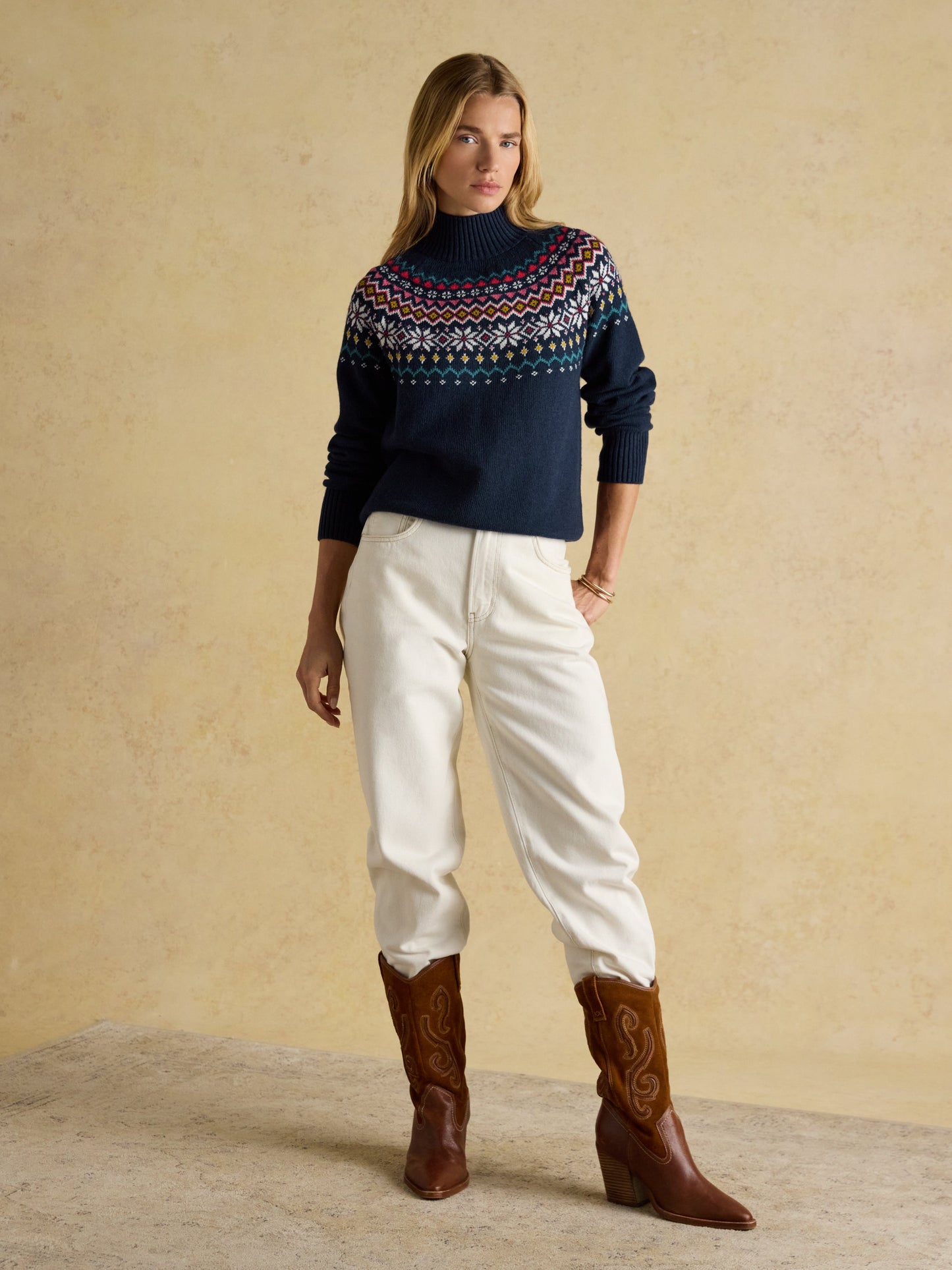Alba Fairisle High Neck Cotton Rich Jumper