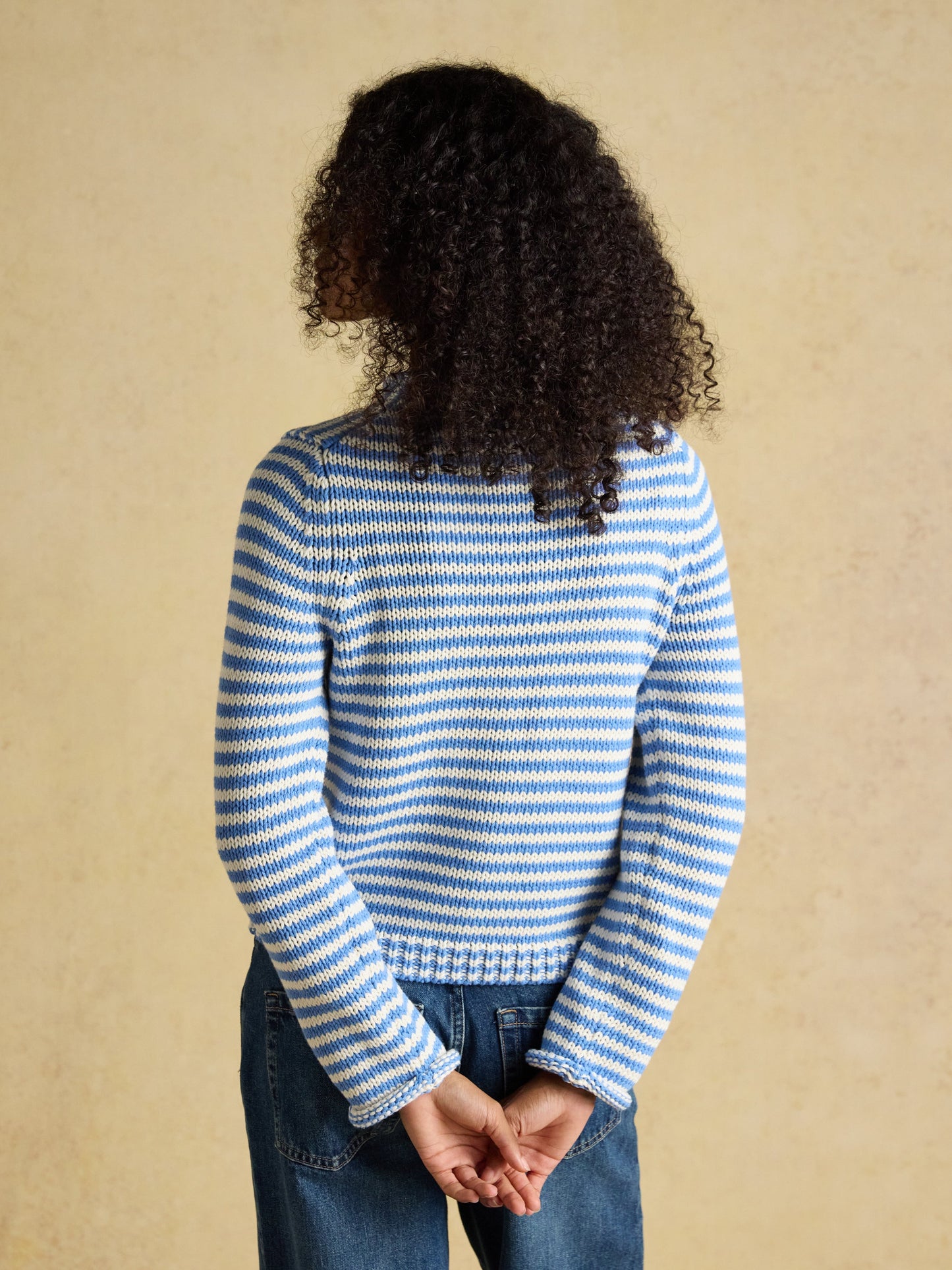 Skye - Blue & White Striped Cotton Crew Neck Jumper