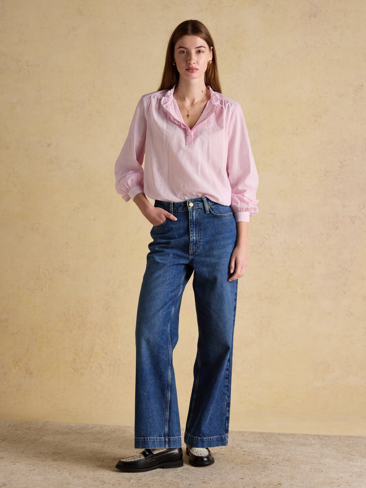Melanie Long Sleeve Blouse with Ruffle Neck