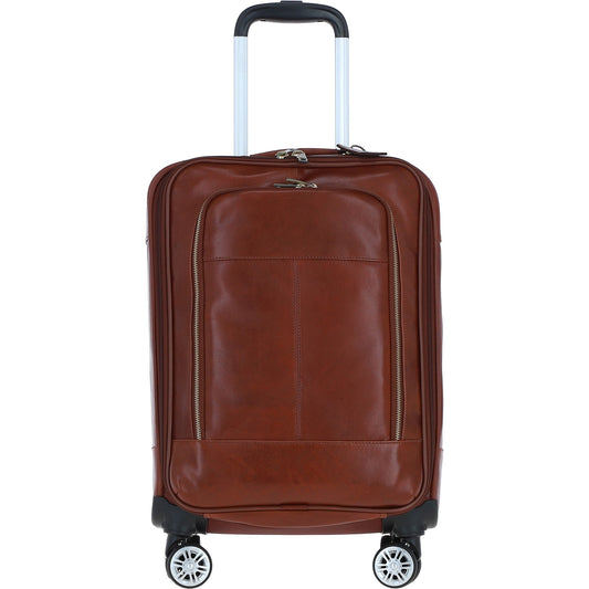 Premium Leather Trolley Suitcase - Tan
