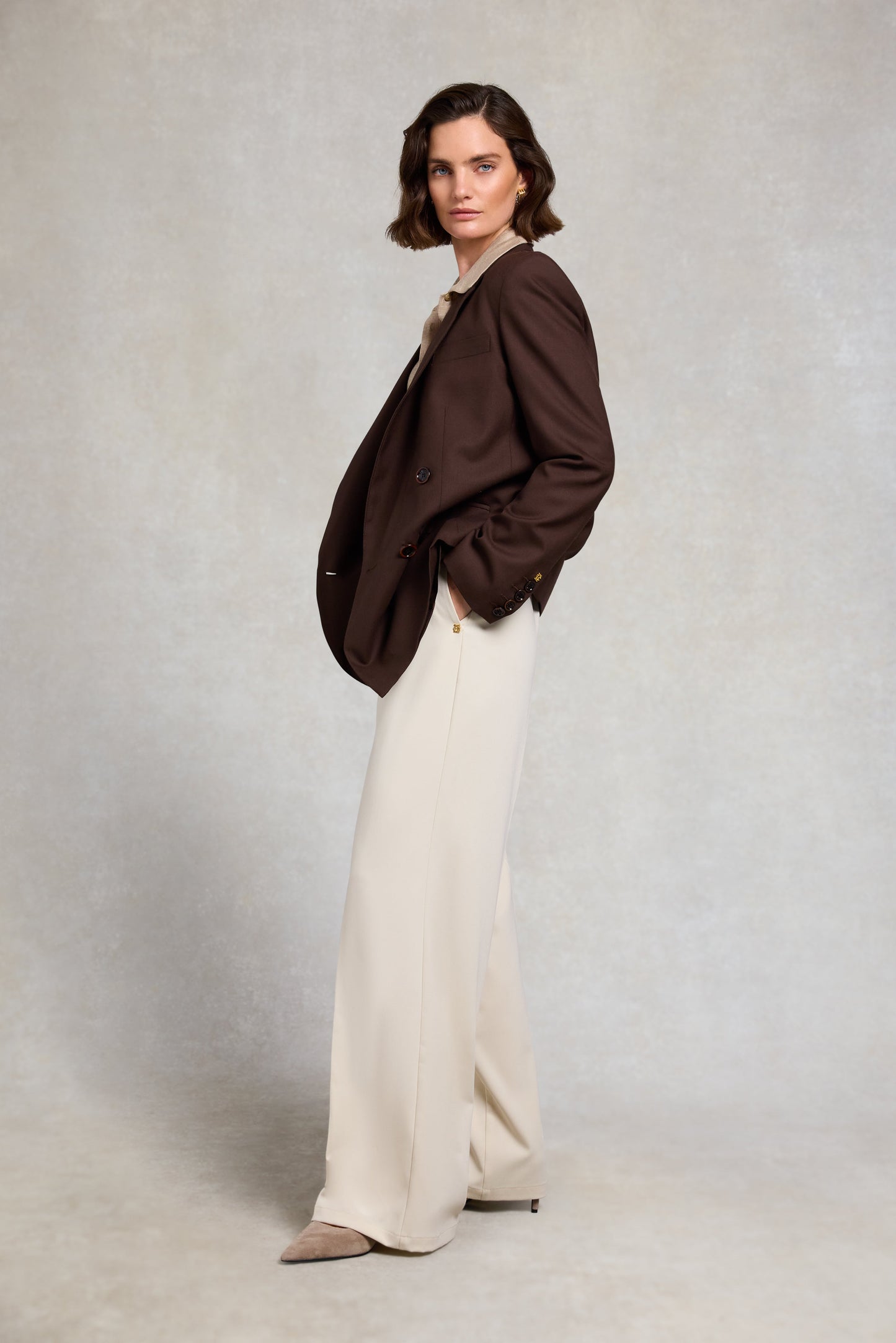 Pleated Wide Leg Trouser - Stone