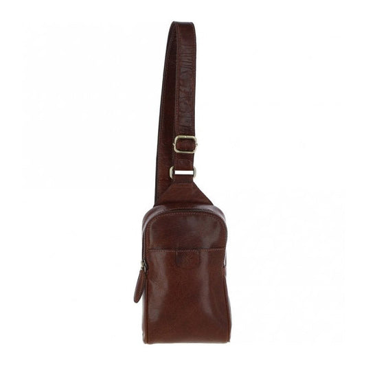 Three Pocket Leather Sling Bag - Chestnut