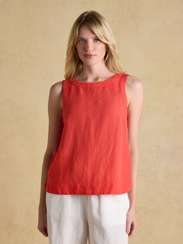 Cove Orange Round Neck Sleeveless Linen Blend Top