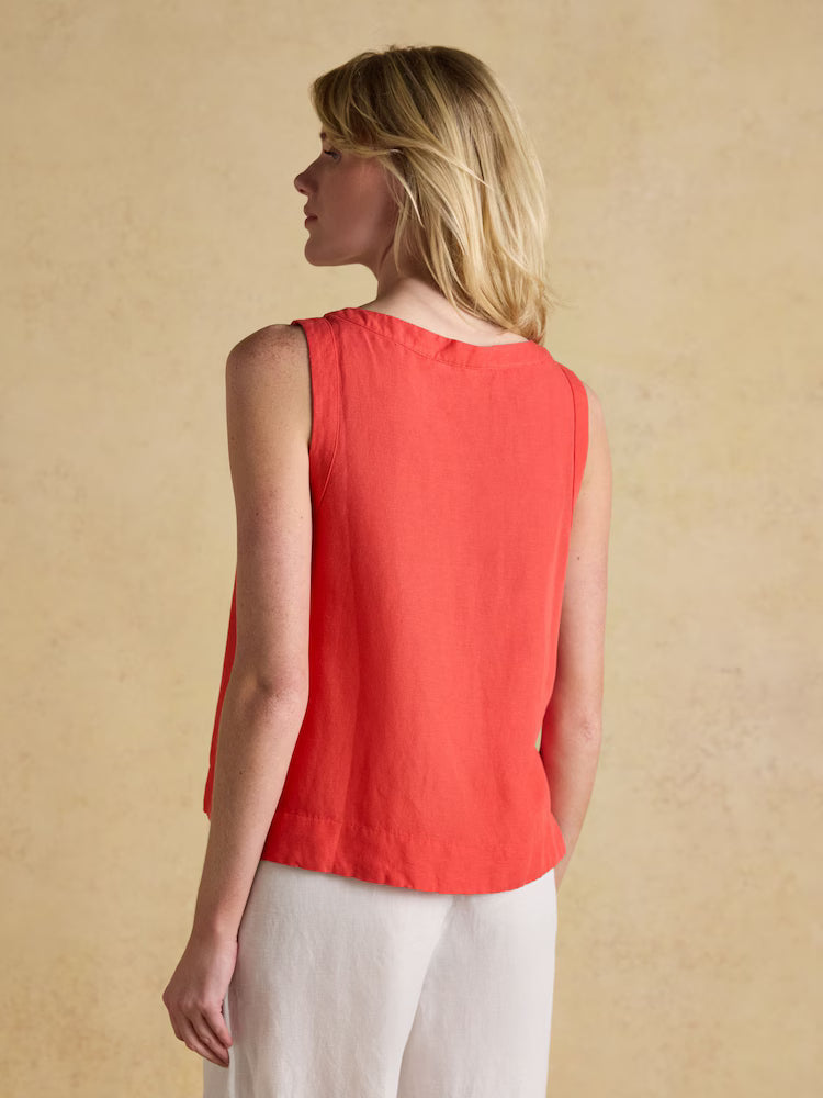 Cove Orange Round Neck Sleeveless Linen Blend Top
