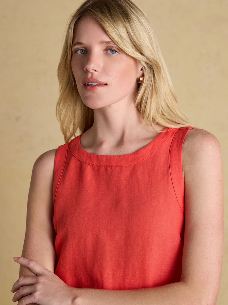 Cove Orange Round Neck Sleeveless Linen Blend Top