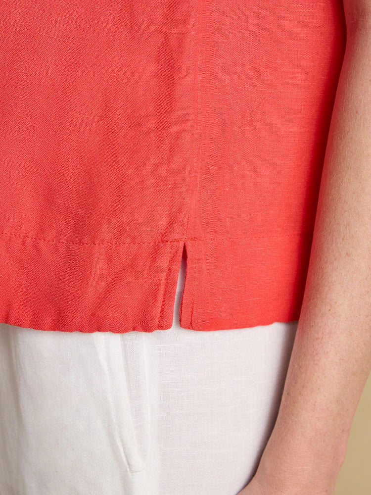 Cove Orange Round Neck Sleeveless Linen Blend Top