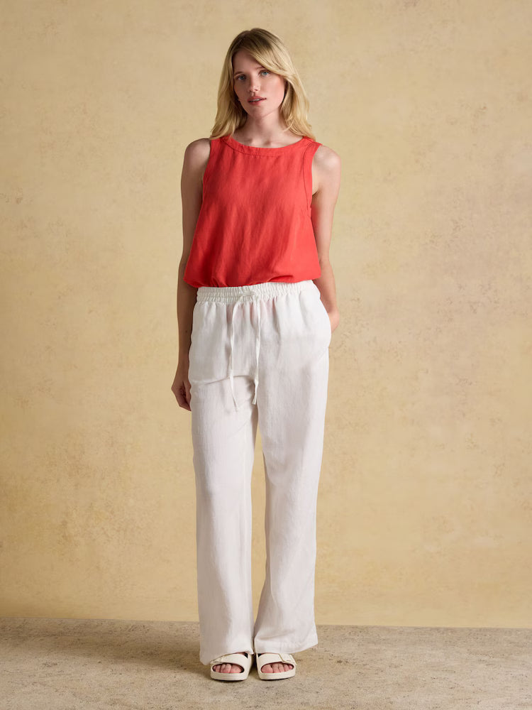 Cove Orange Round Neck Sleeveless Linen Blend Top
