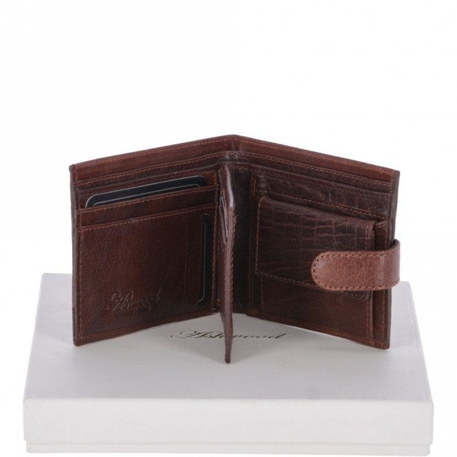Ashwood Crumble 8 Card, ID & Coins Bill Fold Tab Wallet - Tan