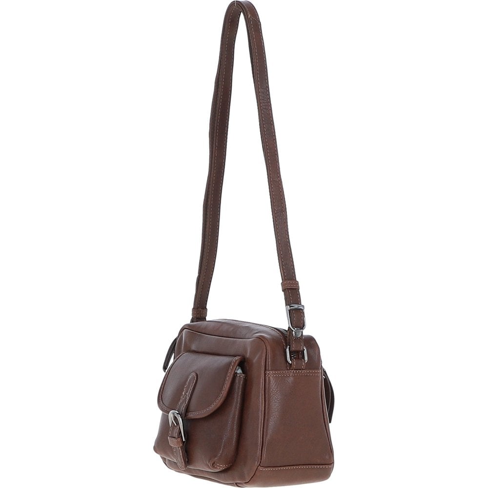 Leather Buckle Shoulder Bag - Chestnut