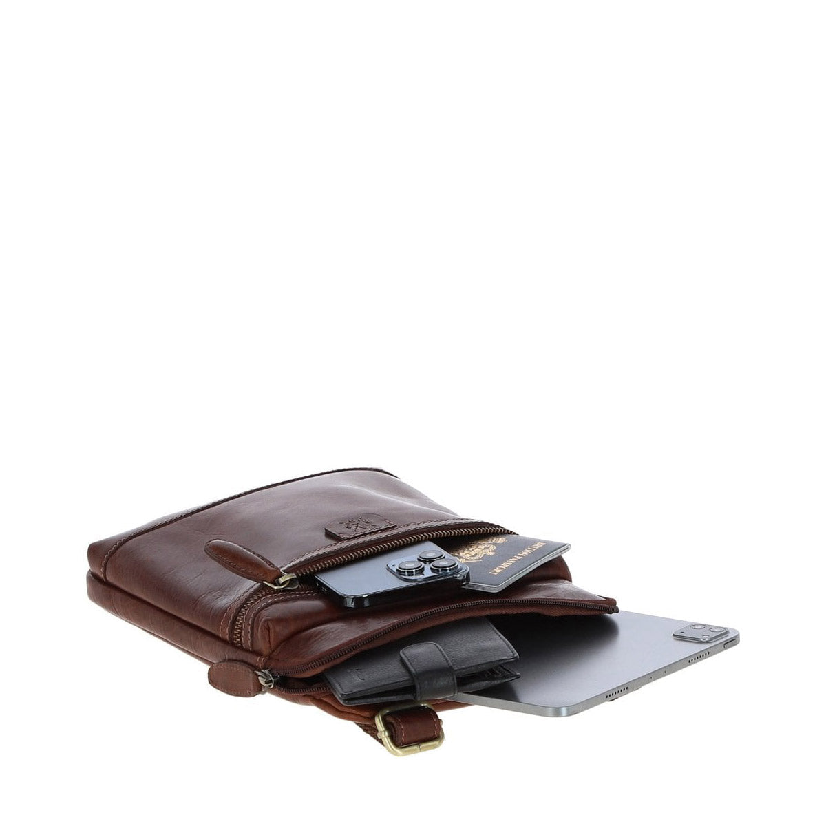 Leather Medium Flight Bag Chestnut Tan: T-71
